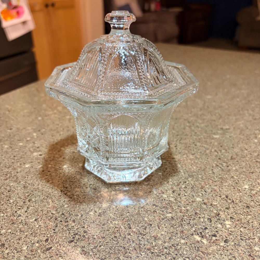 Avon Limited Edition Clear Pressed Glass Octagonal Lidded Candy Dish